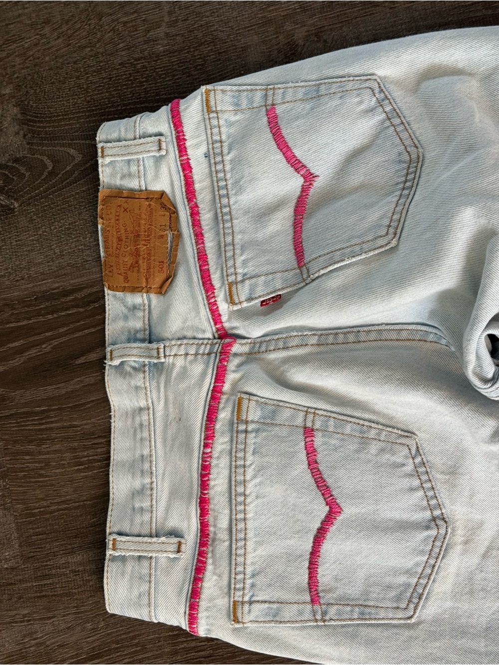 Upcycled Levi’s 501 GOOD KARMA Jeans | Custom Flare Leg | Peace Sign & Eye Art - Picture 5 of 10